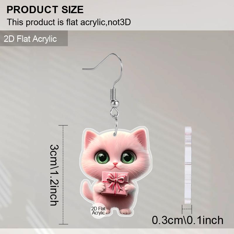 2D Flat Retro Pink Cat Gift Box Women's Acrylic Dangle Earrings Christmas Party Jewelry Gift