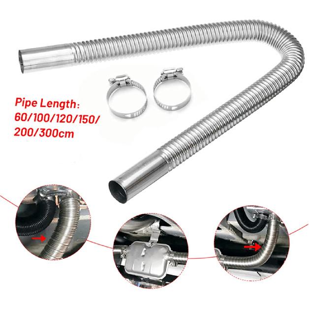 Air Exhaust Pipe Heater Pipe Heater Parking Air Heater Exhaust Pipe Diesel Gas Vent Hose Stainless Steel 2.5cm/1in Inner With Camps (Length: 2M)