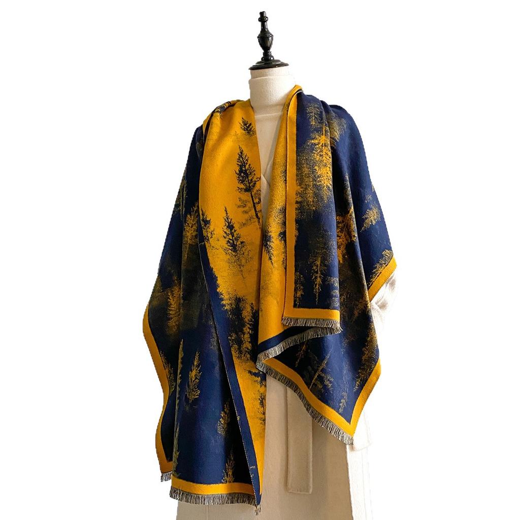 Retro Forest Imitation Cashmere Scarf Women's Chinese Style High Temperament Warm Versatile Shawl
