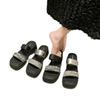 Thick-bottomed slope heel rhinestone outer slippers women's summer new versatile square head open-toed sandals