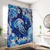 1Pc Blue Jellyfish Print Waterproof Shower Curtain Bathe Partition With 12 Hooks For Privacy Protection Easy Installation
