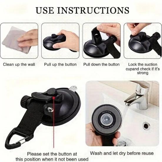 1/4Pcs Heavy Duty Suction Cup with Hook & Nylon Webbing, Securing Hook Tie Down for Glass Window, Outdoor Car Awning Camping Trap Accessories