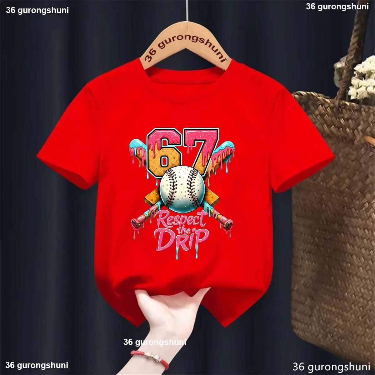 Kids Black 67 Respect the Drip Baseball Graphic TShirt Soft Cotton Sports Tee for Boys Girlstk0182 100