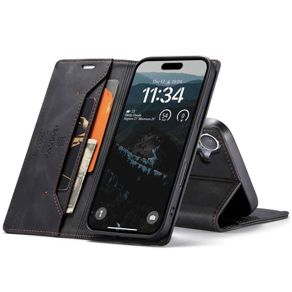 For iPhone 16 Plus Vintage Leather Flip Wallet Case with RFID Blocking Card Slot, Matte Retro Folio Cover for Women Men (4 Colors)