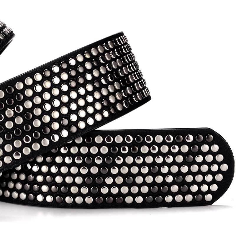 Women's Fashionable Rhinestone Black Leather Belt for Jeans and Formal Wear - Korean Style Trendy