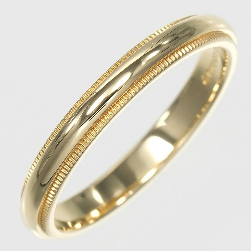 TIFFANY&Co. Gathered Milgrain Ring 0.1" Band K18 Yellow Gold #8.2(US Size) 4.18g Mens Used