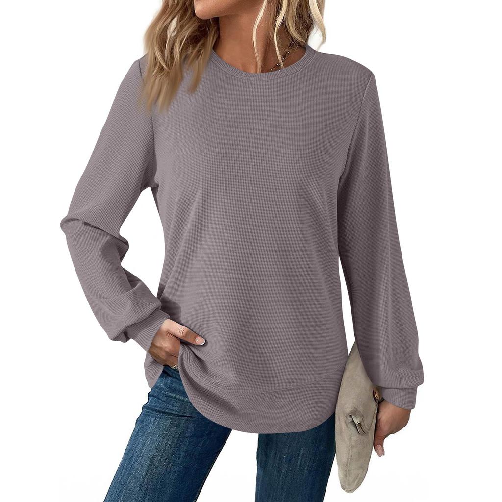 Women's Fashionable Casual Round Neck Solid Color Long Sleeve Top