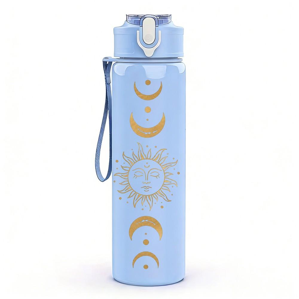 1PC Moon Sun Boho Mystical Celestial Art 750ml Color Plastic Sports Water Bottle Leakproof Flip Straw Lid Suitable for Sports Office Home Use
