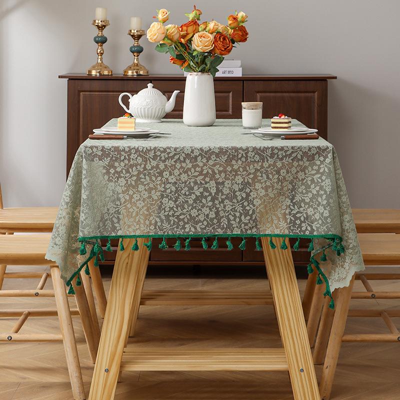 French Small Flower Fringed Tablecloth Ins Pastoral Small Fresh Jacquard Lace Tablecloth Photo Background Table Fabric