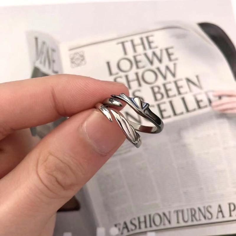 2Pieces Angel & Devil Couples Matching Ring Set Simplicity Adjustable for Women Men Engagement Marry Anniversary Lover