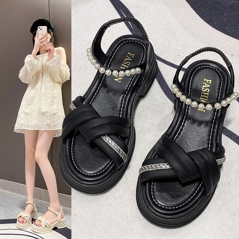 Sandales de sport à plateforme pour femmes nouvel été strass boucle un mot avec sandales de plage muffin jupe pour femmes