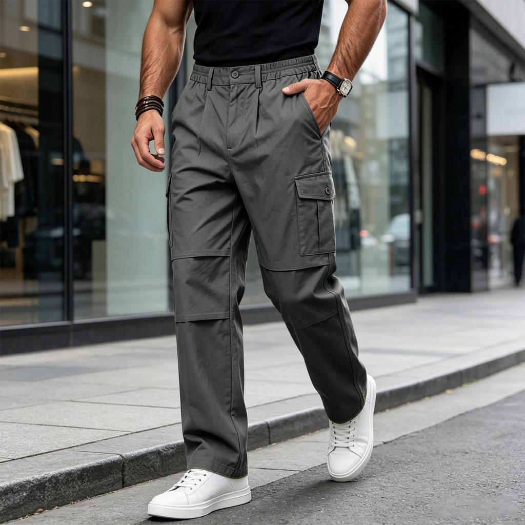 Men's Loose Fit Paratrooper Multi-Pocket Cargo Pants, Straight Leg Comfortable Work Trousers for and Outdoor