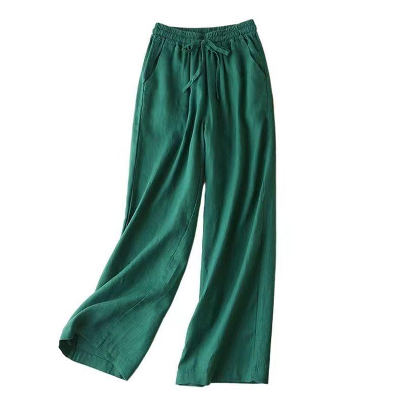 Women's High-Waisted Cotton-Linen Wide-Leg Pants - 2024 Summer Slimming, Versatile, Loose, Straight-Leg Design