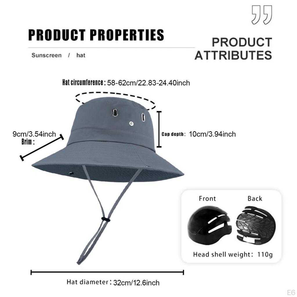Sun Bucket Hat Fishing Breathable Protection Wide Brim with Inner Hard Shell for Golf Summer