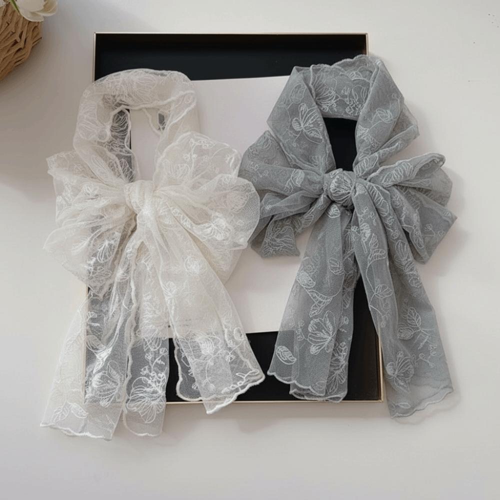 Casual Retro Women's Lace Scarf Solid Color Long Female Headscarf Korean Version Embroidered Flower Silk Scarf