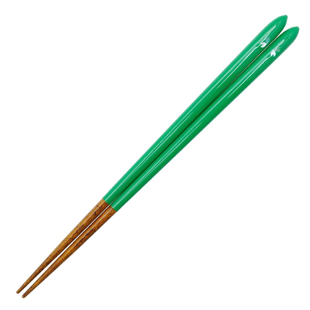 Lacquer Made in Fukui no Shizuku Drop Cherry Hyōzaemon Dishwasher-Safe Chopsticks, Finish, Obama, Prefecture, "Tsuki Sakura" (Moon Blossom) Green,