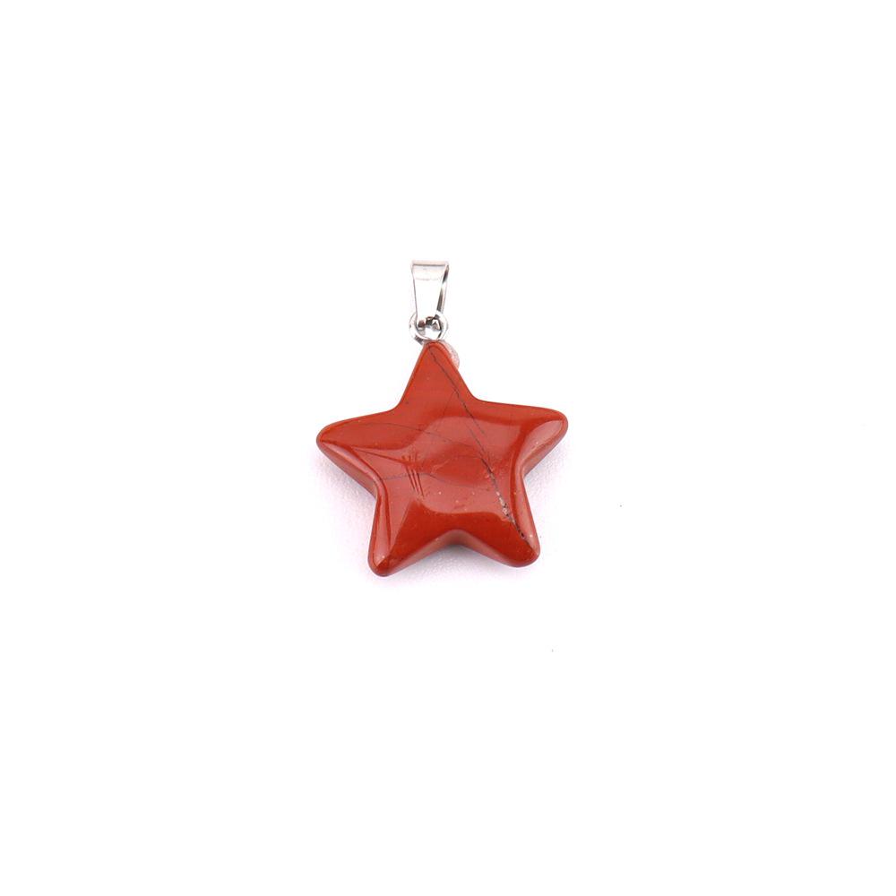 Korean Style Red Agate Star Pendant Necklace with Pink Crystal - Valentine's Day Gift