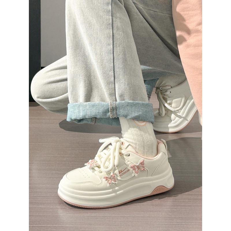 Kirschblütenrosa Schmetterling kleine weiße Schuhe Damen 2 Herbst neue Modelle mit Röcken, Board-Schuhe, vielseitige Big-Head-Schuhe Damen