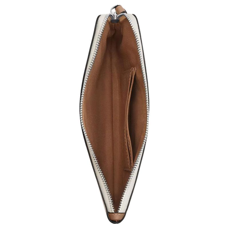 COACH Corner Zip 20 Metal Logo Coated Canvas Clutch Large Women's Sand and Tan