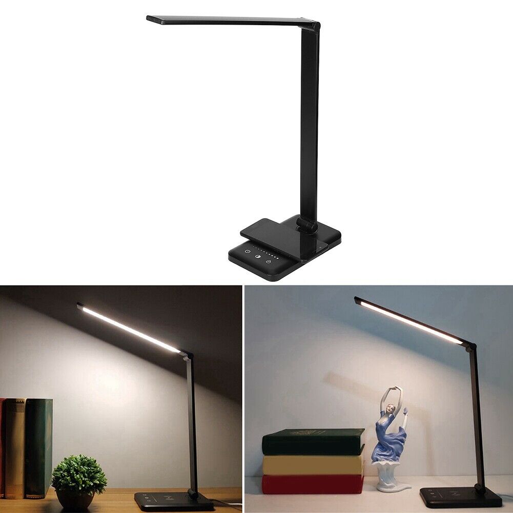 Black Dimmable LED Table Desk Lamp Foldable Wireless Charge Eye Protection Lights Phone Charge Home Reading Light