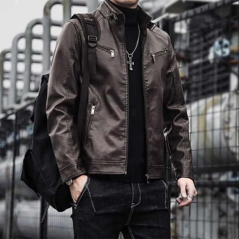 Męska skórzana marynarka garniturowa męska Slim Fit krótki płaszcz Moda męska skórzana kurtka Streetwear Casual Blazer Kurtki Męska odzież wierzchnia