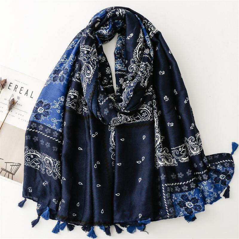 Paisley Floral Tassel Cotton Scarf Breathable Viscose Shawl Winter Casual Sunscreen Travel Scarves Women Muslim Hijab Sjaal