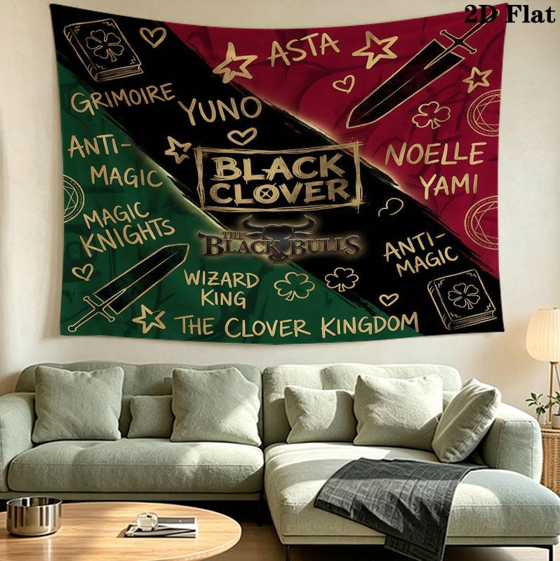 Black Clover Wandteppich Ästhetischer Wandbehang Bedruckter Stoffdecke Dekorative Wandteppiche Für Schlafzimmer Wohnzimmer Heimdekoration