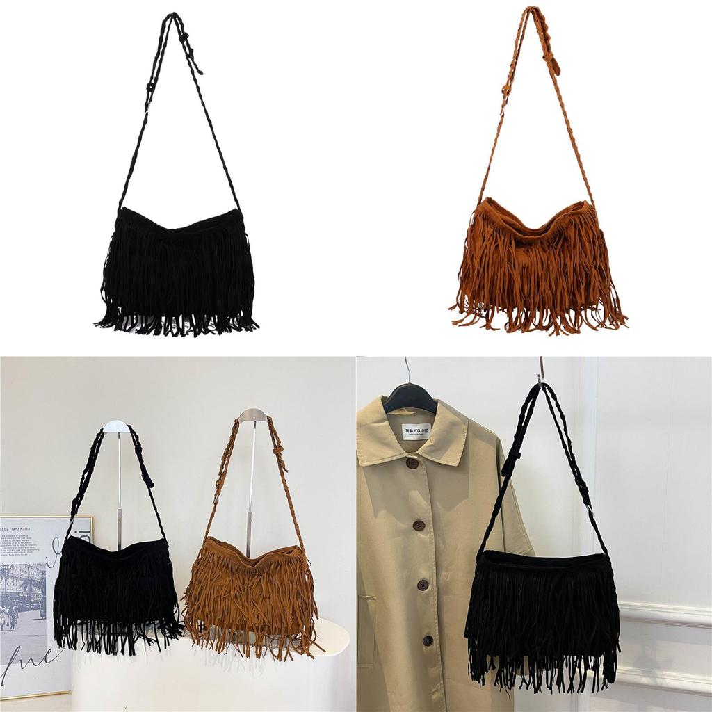 Bohemian Style Crossbody Bag With Tassels And Seams For Daily Fashion