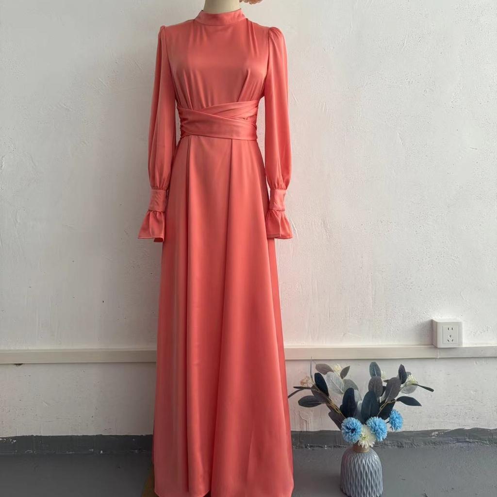 GMXIA Autumn Long Sleeve Belted Puffy Sleeve Solid Color Fairy Dress