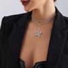 Cross-Border Jewelry, Sweet And Cool Rhinestone Claw Chain Bow Pendant Necklace, Full Diamond Shiny Sexy Spice Girl Necklace.