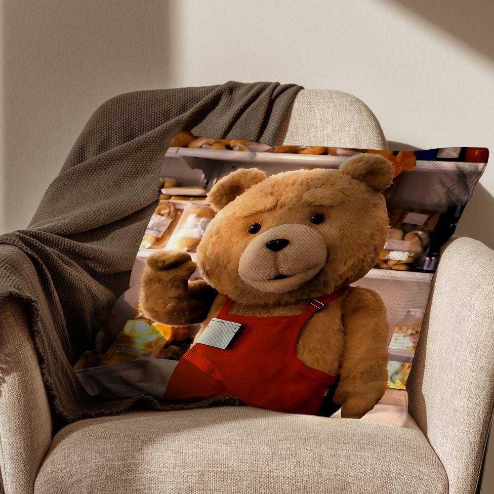 Movie Cute Ted Bear Pillow Case Antidustmite Pillowcase Invisible zipper silky short plush Sofa cushion cover