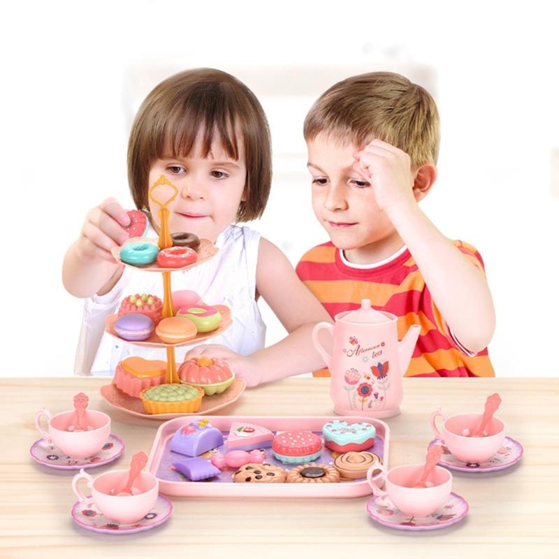 Teas Set for Little Girls 36Pcs Teas Party Pretend for Play Afternoon Teas Playset with Plastics Pot Cups Spoons Dessert