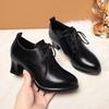 2025 new lace-up women's shoes medium heel single shoes non-slip thick heel fashion spring and autumn mother shoes women's British small leather shoes
