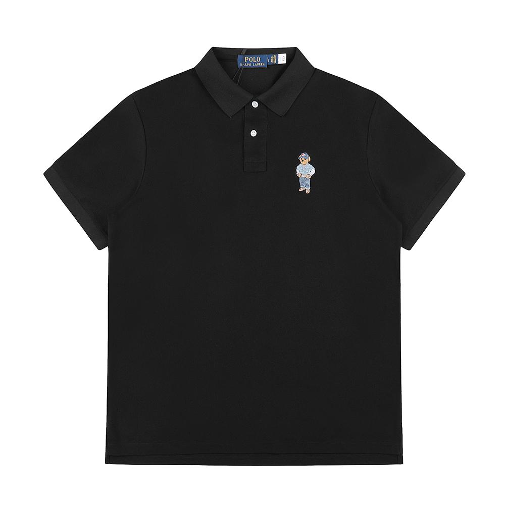 Ralph Lauren Summer Men s and Women s 100% Cotton Pique Polo Shirt with Polo Bear Embroidered Logo XS чёрный