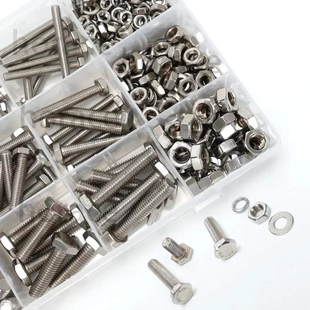 360pcs Stainless Steel Hex Bolt and Nut Set,sizes M5/M6/M8,lengths:16mm,20mm,30mm,40mm,suitable for household and industrial use