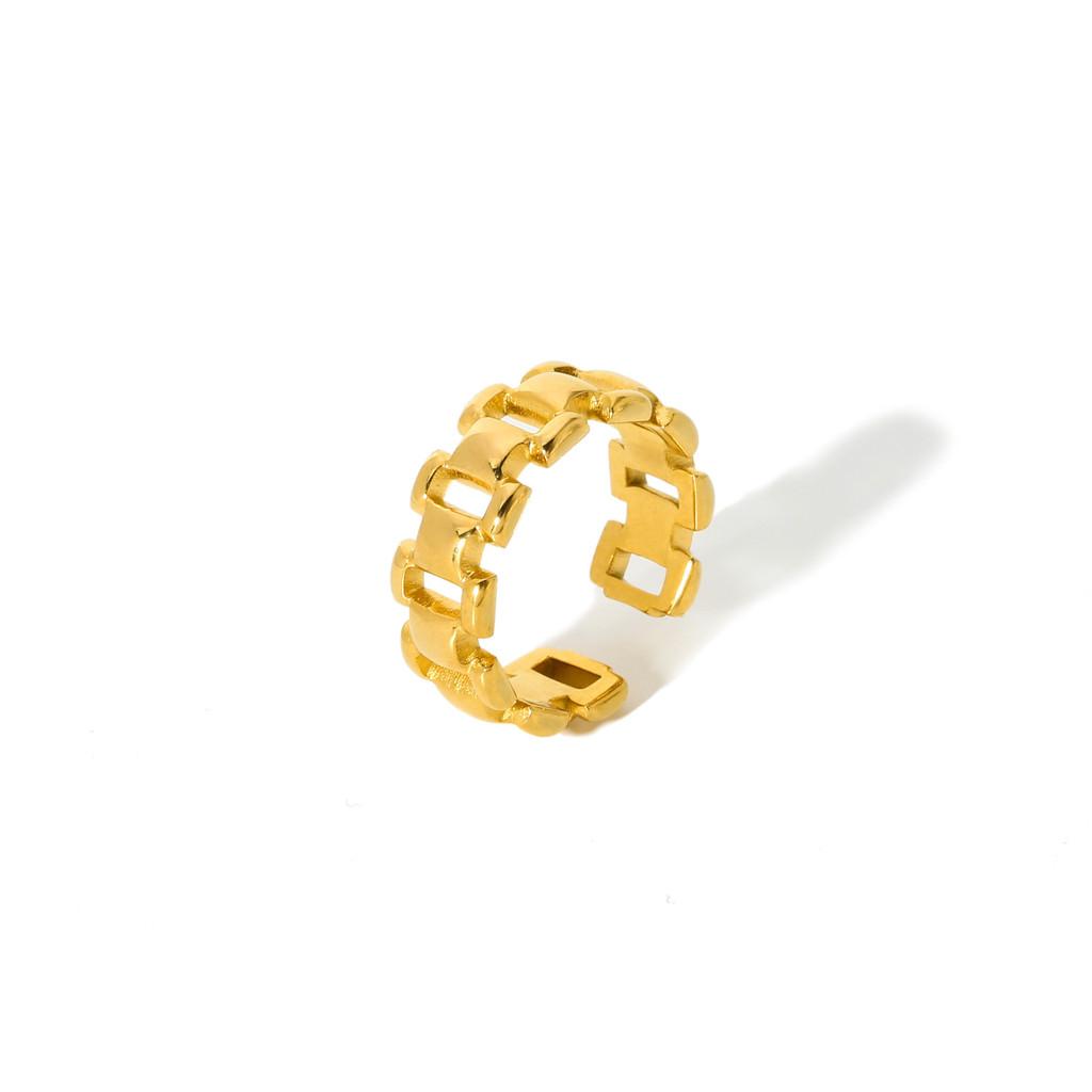 Geometric Titanium Steel Open Ring With Diamond Embellishments For Women