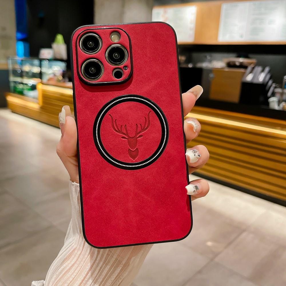 iPhone 16 Magnetic Cloth Texture Phone Case - Full Coverage Elk Design, Drop-Proof for Apple 14/15/17 Pro Max