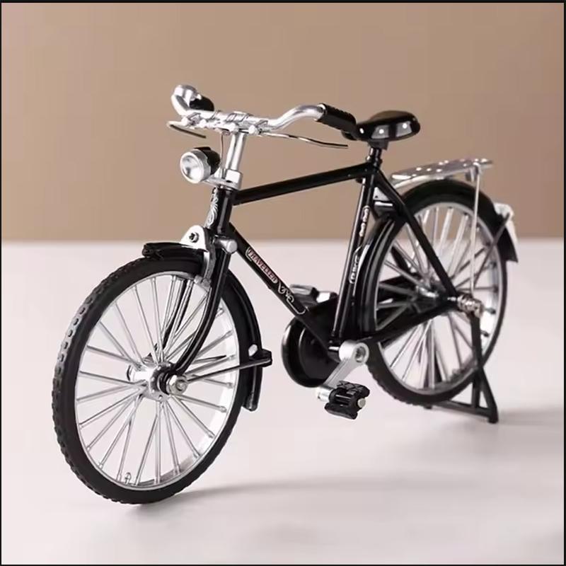 News 1/10 Model Alloy Retro Bicycle Diecast Decoration Model Metal Toy Black Bicycle Simulation Collection Gift Boy Toys