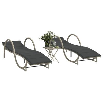 Vidaxl Sun Loungers with Table, 2 Pcs, Light Grey, Poly Rattan