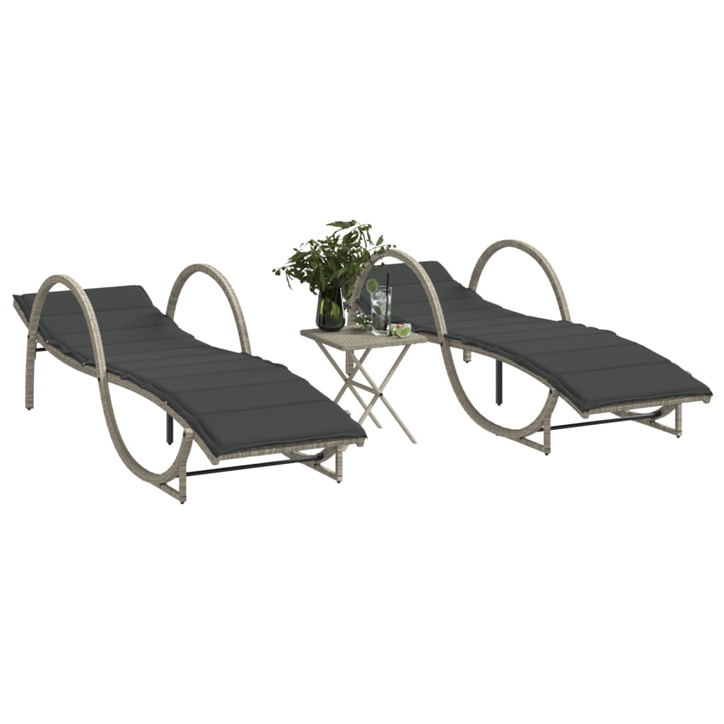 2 Piece Sun Lounger Set with Table Light Grey Poly Rattan