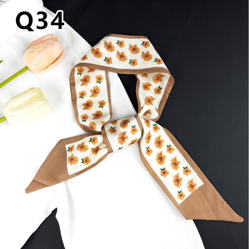 New Long Versatile Silk Scarf Tied Hair Band Bow Letter Floral Streamer Tied Bag Gift Small Silk Scarf
