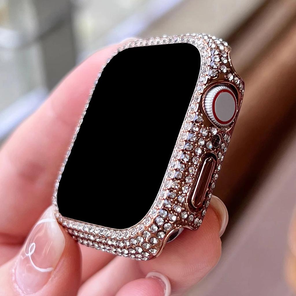 1pc Rhinestone Decor Tempered Glass Screen Protector Watch Case For Apple Watch 38/40/41/42/44/45Mm,Series SE/9/8/7/6/5/4/3/2/1