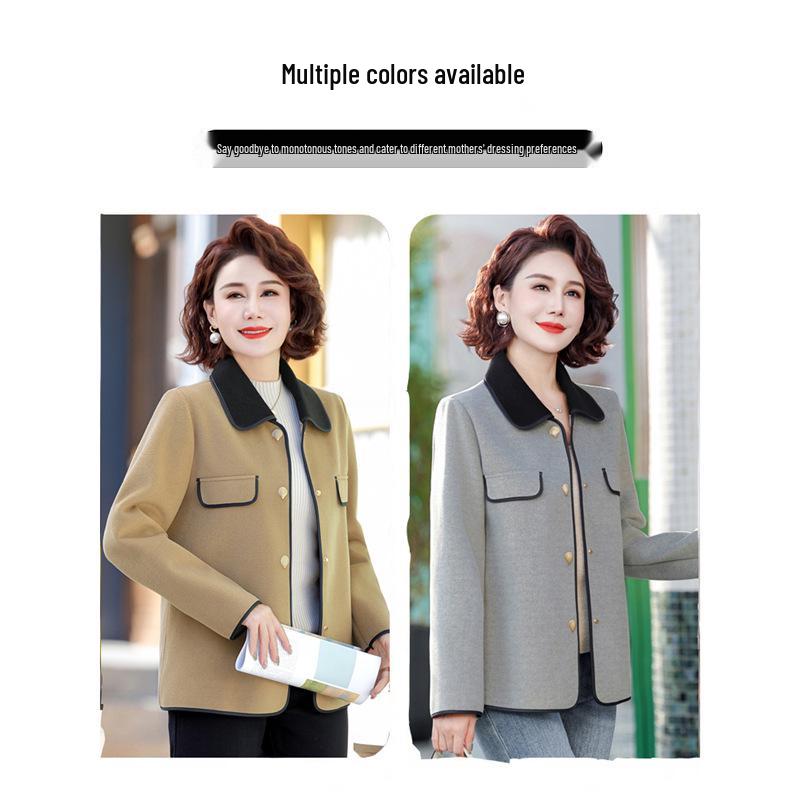 Double-Sided Wool Coat for Petite Middle-Aged Women - Spring & Autumn Style