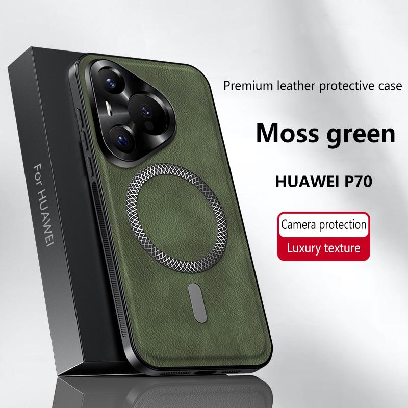 For Huawei Pura 70 P70 Case Magnetic Elegant Leather Wear-Resistant Lens Fully Covered Non-Slip Grip Edge Cover Shell