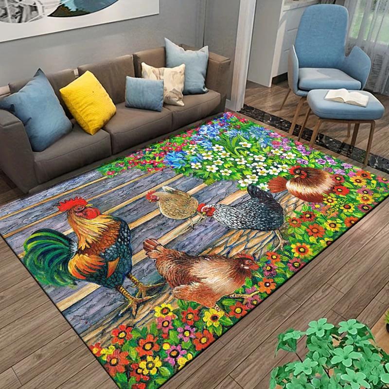 Rooster and Hen Chicken Pattern Carpet Living Room Decoration Rugs for Bedroom Sofa Doormat Decor Non-slip Home Coffee Table Mat