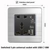 luxury Brushed Stainless Steel Wall Light Switch,Universal 5pin 18W Type-C Quick charging outlet,UK Standard Dual USB Socket