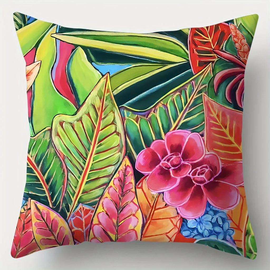 Home Decor Colorful Tropical Floral Pattern Pillowcase Pattern Cushion Cover Suitable For Sofa Bedroom Car Pillow Cover