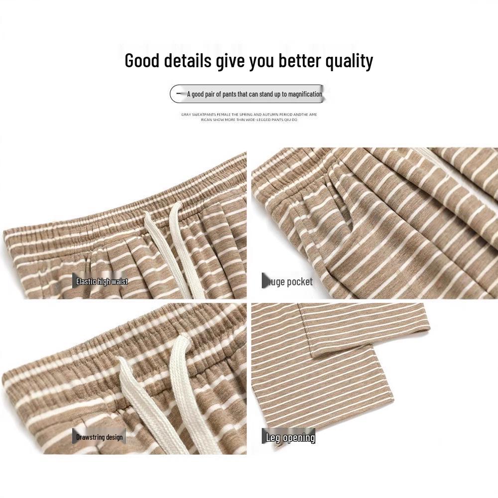 Petite Korean Striped High-Waist Casual Wide-Leg Pants for Spring & Autumn