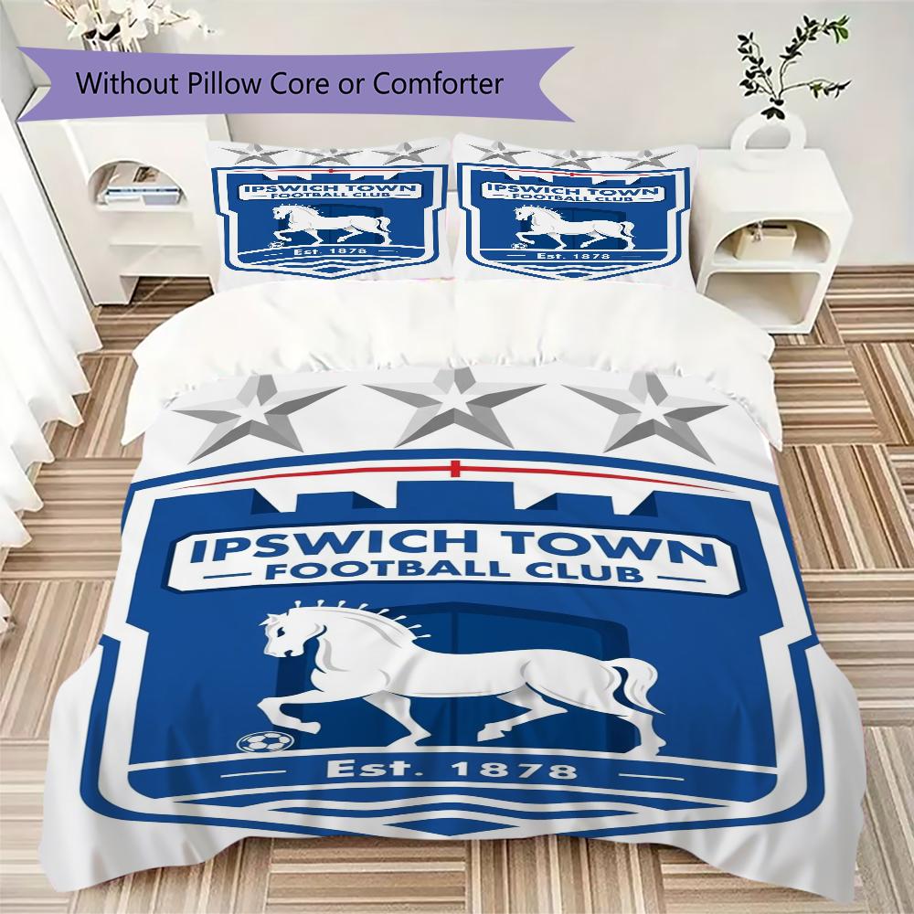 Ipswich Town FC Pattern Bedding uilt Set uilt Cover Pillowcase Home Decoration Birthday Gift (1 * duvet cover + 2 * pillowcase without core)