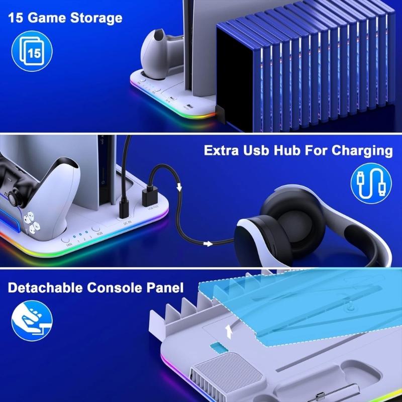 Charging Station with Headset Holder 3 Speed Adjustable Cooling Fan for Slim Controller Charger Stand Charging Dock